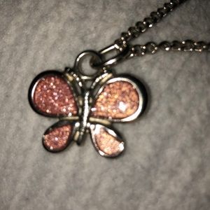 Pink sparkly butterfly necklace